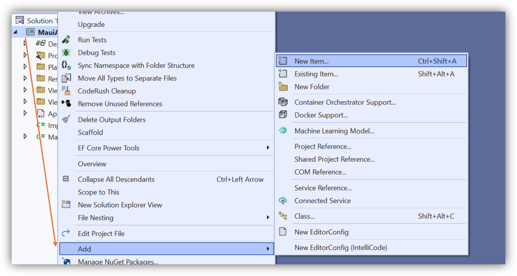 Visual Studio 2022 - Add New Item option